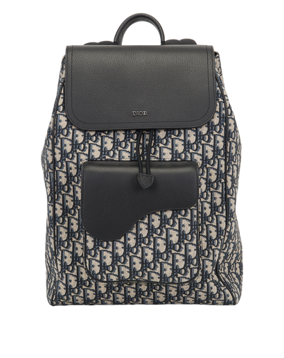 Saddle Backpack, &pound;1,800, Handbags, Navy, Canvas/Leather, Front view